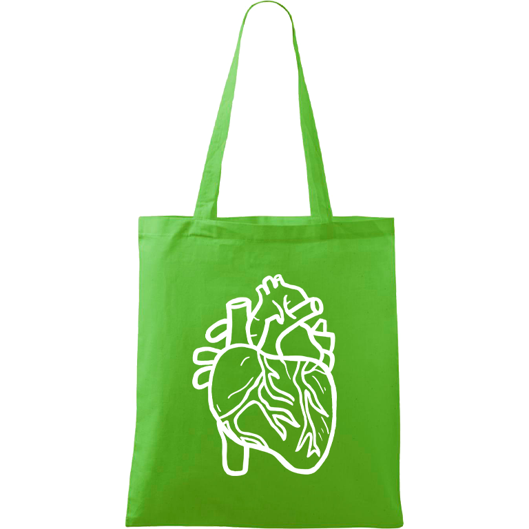 Ručně malovaná menší plátěná taška - Anatomické srdce Barva tašky: ZELENÁ, Barva motivu: BÍLÁ