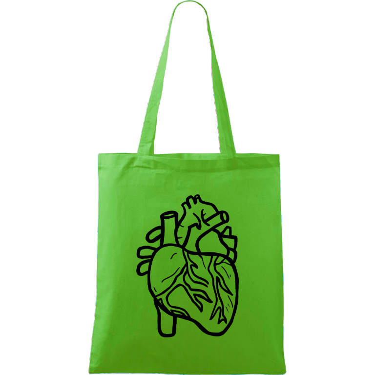 Ručně malovaná menší plátěná taška - Anatomické srdce Barva tašky: ZELENÁ, Barva motivu: ČERNÁ