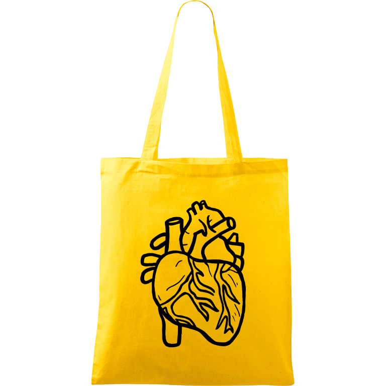 Ručně malovaná menší plátěná taška - Anatomické srdce Barva tašky: ŽLUTÁ, Barva motivu: ČERNÁ