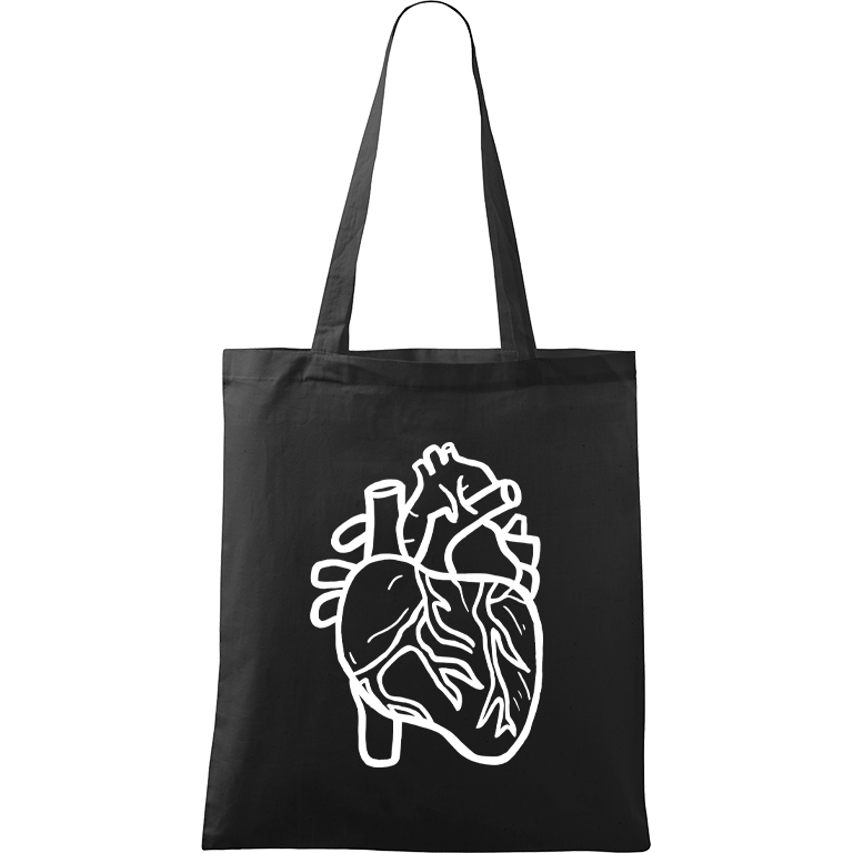 Ručně malovaná menší plátěná taška - Anatomické srdce Barva tašky: ČERNÁ, Barva motivu: BÍLÁ