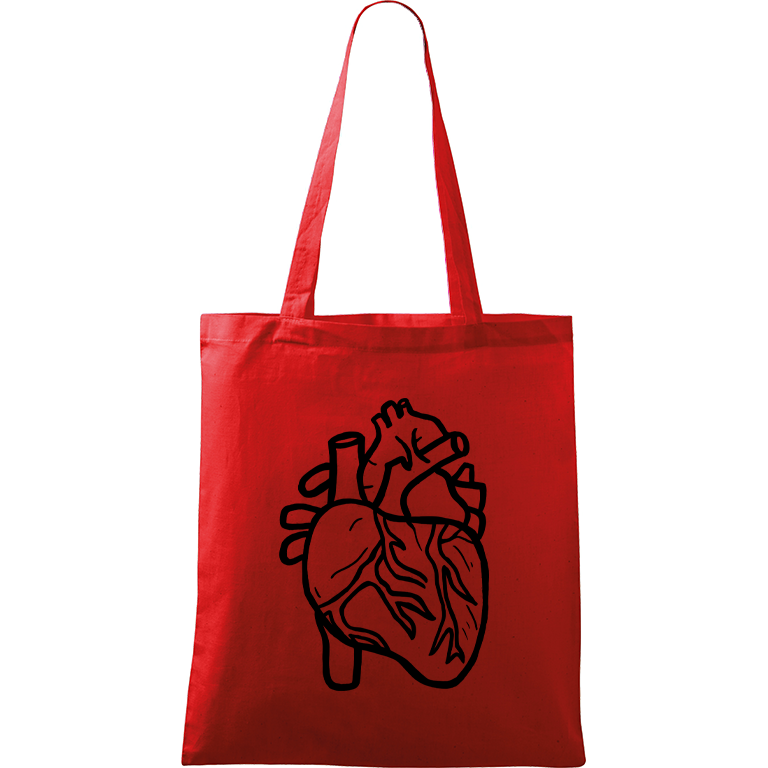 Ručně malovaná menší plátěná taška - Anatomické srdce Barva tašky: ČERVENÁ, Barva motivu: ČERNÁ
