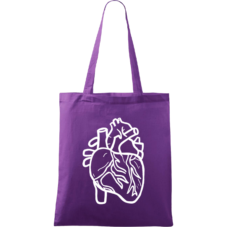 Ručně malovaná menší plátěná taška - Anatomické srdce Barva tašky: FIALOVÁ, Barva motivu: BÍLÁ
