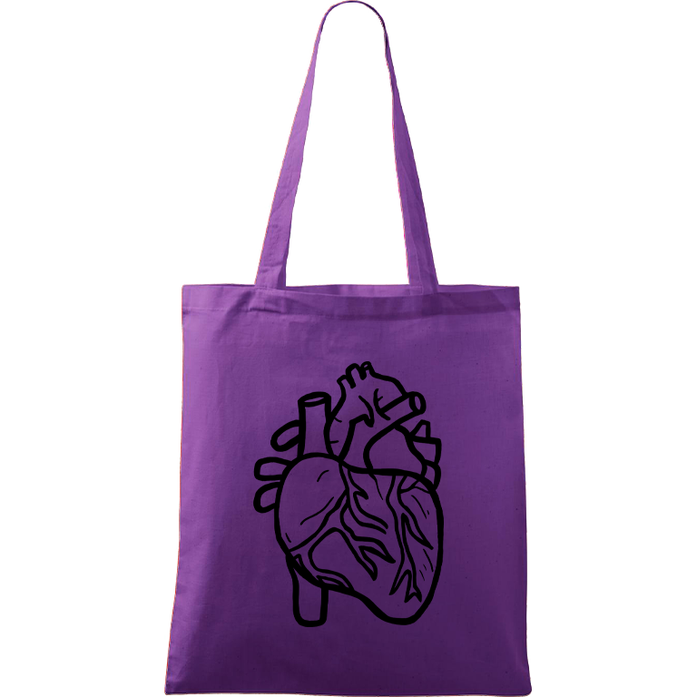 Ručně malovaná menší plátěná taška - Anatomické srdce Barva tašky: FIALOVÁ, Barva motivu: ČERNÁ