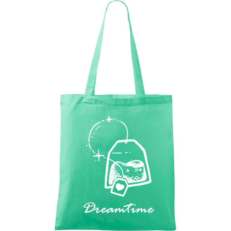 Ručně malovaná menší plátěná taška - Dreamtime Barva tašky: SVĚTLE ZELENÁ, Barva motivu: BÍLÁ