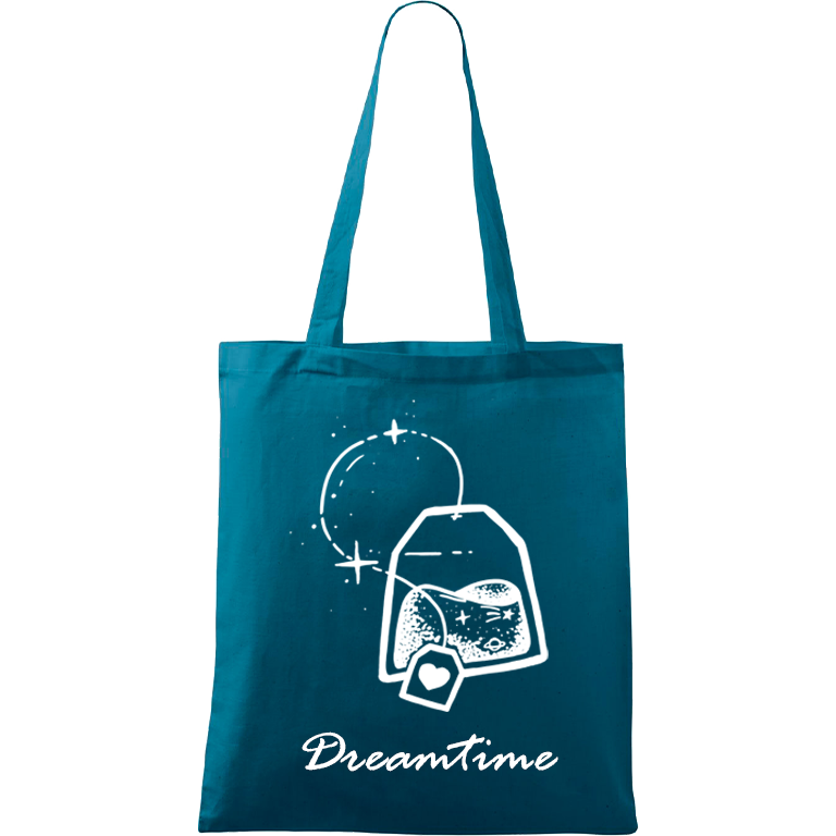 Ručně malovaná menší plátěná taška - Dreamtime Barva tašky: PETROLEJOVÁ, Barva motivu: BÍLÁ