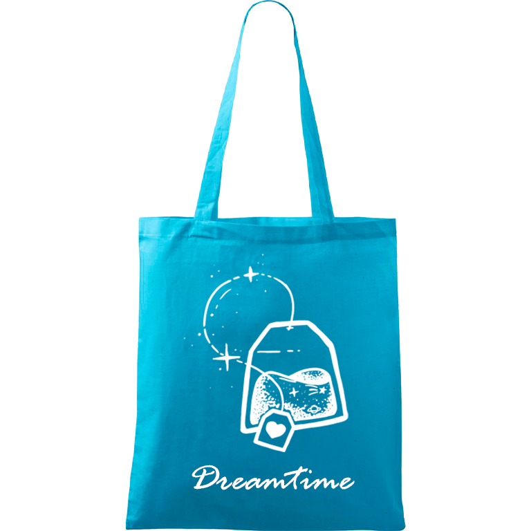 Ručně malovaná menší plátěná taška - Dreamtime Barva tašky: TYRKYSOVÁ, Barva motivu: BÍLÁ