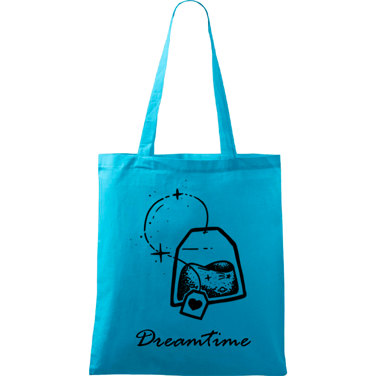 Ručně malovaná menší plátěná taška - Dreamtime Barva tašky: TYRKYSOVÁ, Barva motivu: ČERNÁ