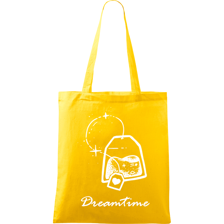 Ručně malovaná menší plátěná taška - Dreamtime Barva tašky: ŽLUTÁ, Barva motivu: BÍLÁ