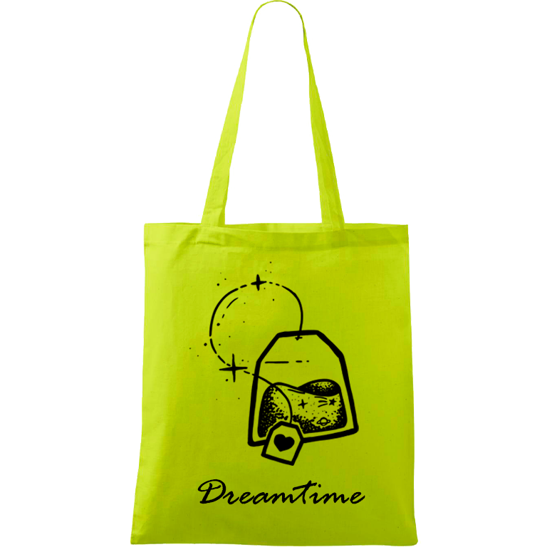 Ručně malovaná menší plátěná taška - Dreamtime Barva tašky: LIMETKOVÁ, Barva motivu: ČERNÁ