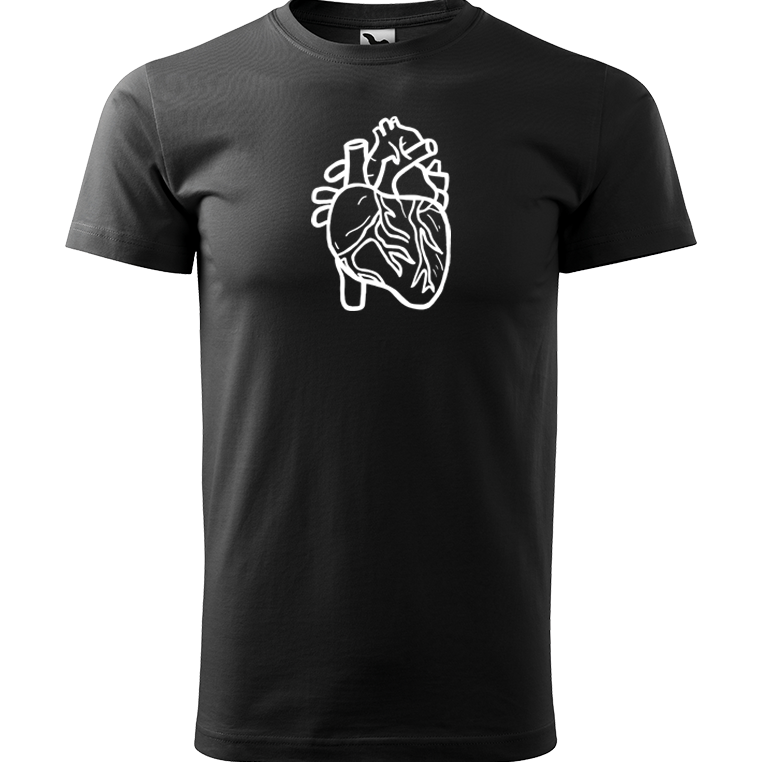 Ručně malované pánské bavlněné tričko - Anatomické srdce Barva trička: ČERNÁ, Velikost trička: XXL, Barva motivu: BÍLÁ