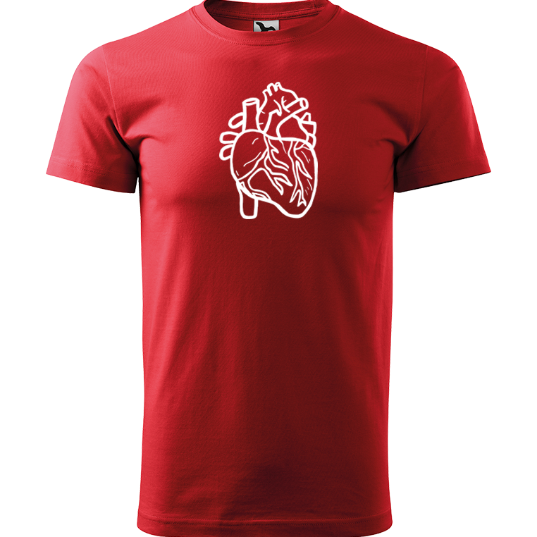 Ručně malované pánské bavlněné tričko - Anatomické srdce Barva trička: ČERVENÁ, Velikost trička: XXL, Barva motivu: BÍLÁ