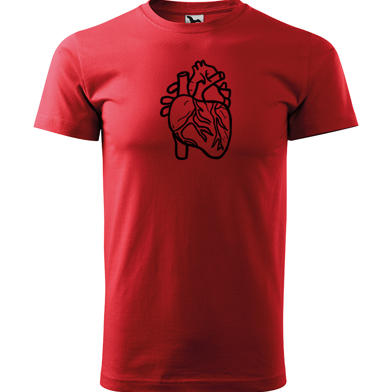 Ručně malované pánské bavlněné tričko - Anatomické srdce Barva trička: ČERVENÁ, Velikost trička: XL, Barva motivu: ČERNÁ