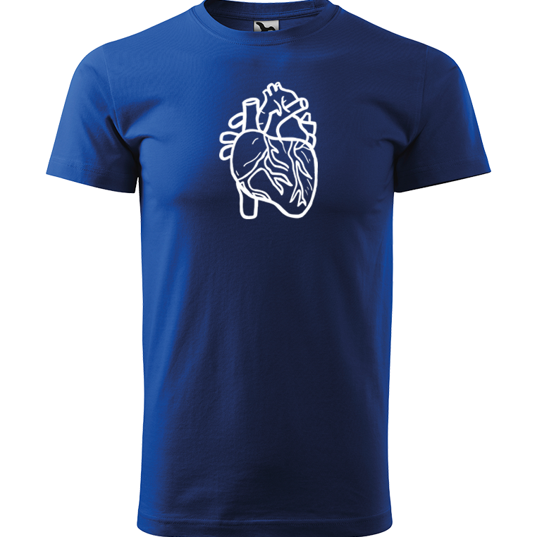 Ručně malované pánské bavlněné tričko - Anatomické srdce Barva trička: MODRÁ, Velikost trička: S, Barva motivu: BÍLÁ