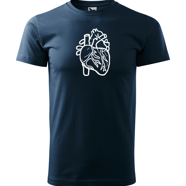 Ručně malované pánské bavlněné tričko - Anatomické srdce Barva trička: NÁMOŘNICKÁ MODRÁ, Velikost trička: M, Barva motivu: BÍLÁ