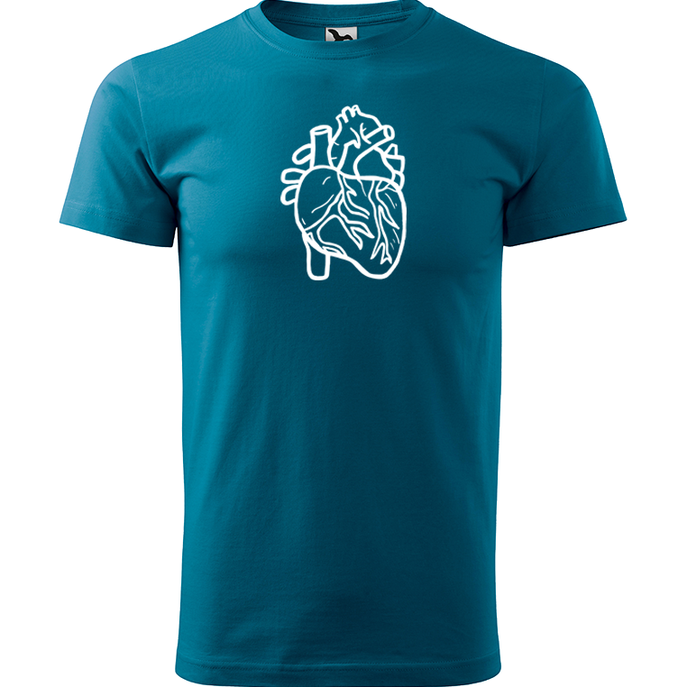 Ručně malované pánské bavlněné tričko - Anatomické srdce Barva trička: PETROLEJOVÁ, Velikost trička: XXL, Barva motivu: BÍLÁ