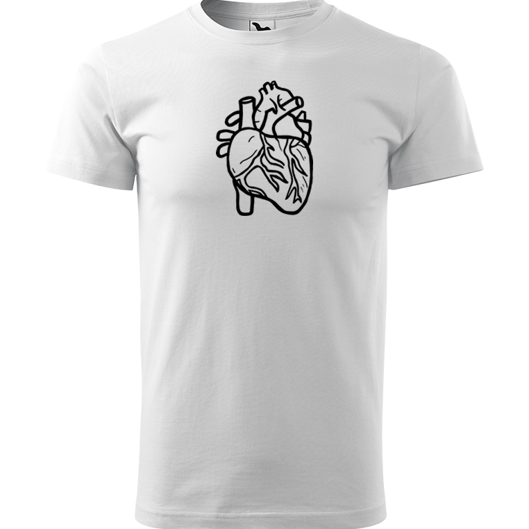 Ručně malované pánské bavlněné tričko - Anatomické srdce Barva trička: BÍLÁ, Velikost trička: XXL, Barva motivu: ČERNÁ