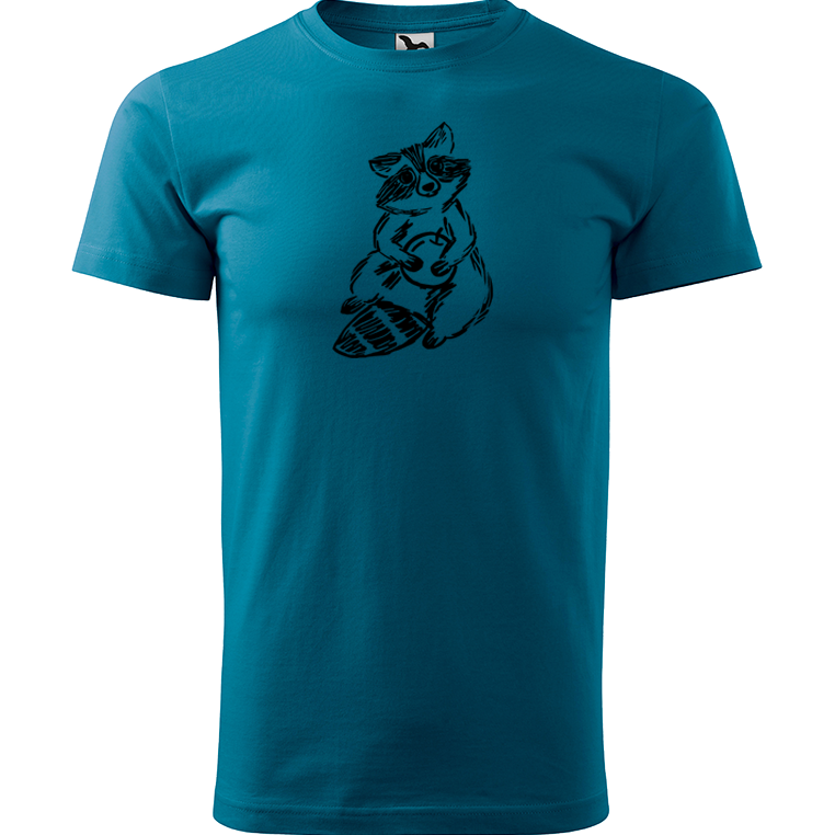 Ručně malované pánské bavlněné tričko - Mýval Barva trička: PETROLEJOVÁ, Velikost trička: XXL, Barva motivu: ČERNÁ