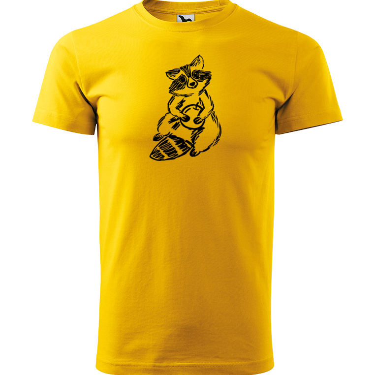 Ručně malované pánské bavlněné tričko - Mýval Barva trička: ŽLUTÁ, Velikost trička: L, Barva motivu: ČERNÁ