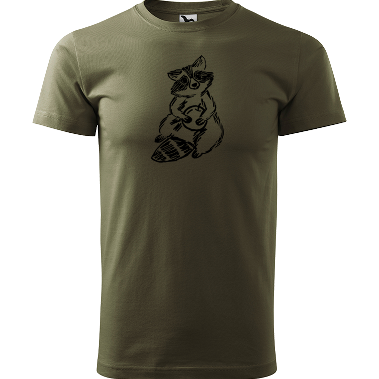 Ručně malované pánské bavlněné tričko - Mýval Barva trička: ARMY, Velikost trička: XXL, Barva motivu: ČERNÁ