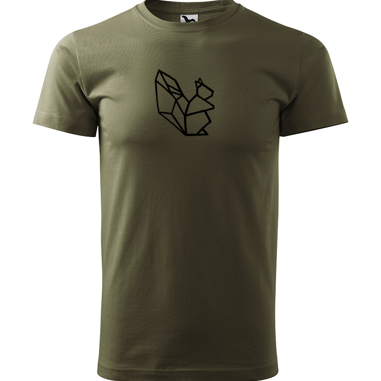 Ručně malované pánské bavlněné tričko - Veverka Barva trička: ARMY, Velikost trička: S, Barva motivu: ČERNÁ