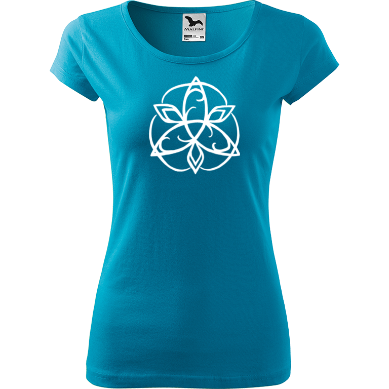 Ručně malované dámské bavlněné tričko - Kelt Barva trička: TYRKYSOVÁ, Velikost trička: XL, Barva motivu: BÍLÁ