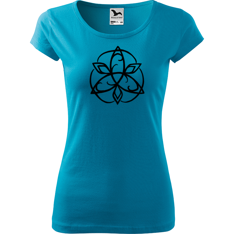 Ručně malované dámské bavlněné tričko - Kelt Barva trička: TYRKYSOVÁ, Velikost trička: M, Barva motivu: ČERNÁ