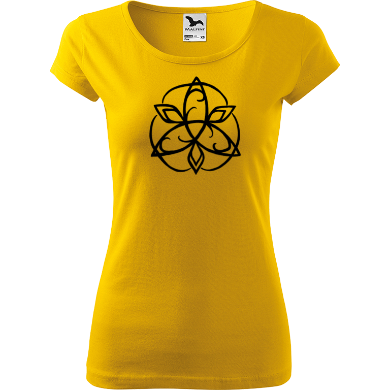Ručně malované dámské bavlněné tričko - Kelt Barva trička: ŽLUTÁ, Velikost trička: XL, Barva motivu: ČERNÁ