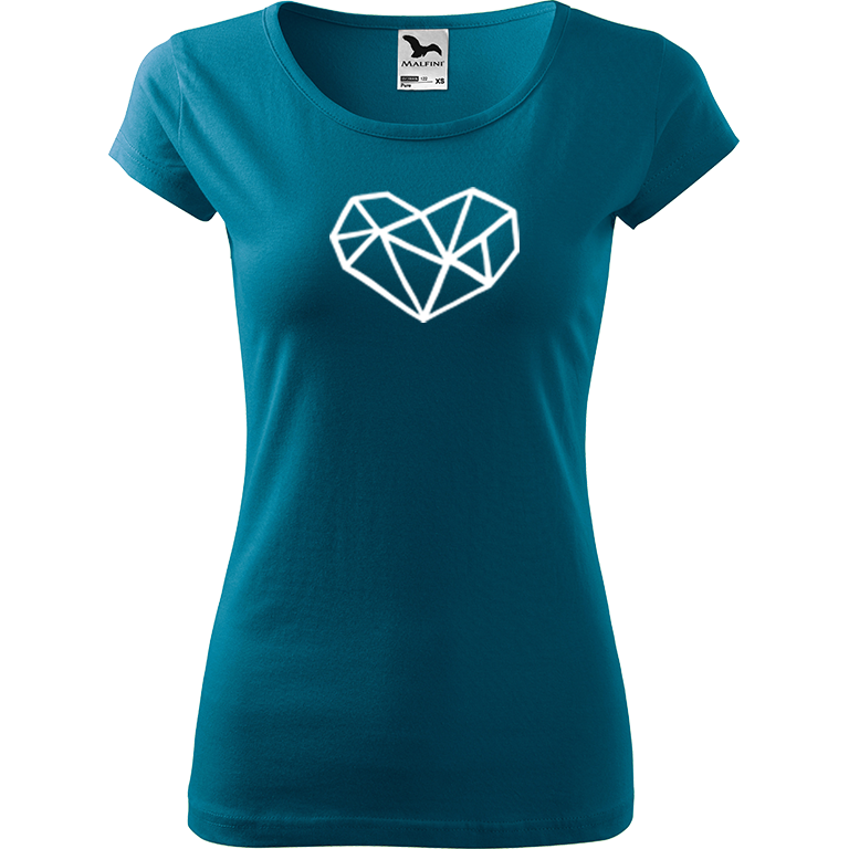 Ručně malované dámské bavlněné tričko - Roztříštěné srdce Barva trička: PETROLEJOVÁ, Velikost trička: XS, Barva motivu: BÍLÁ