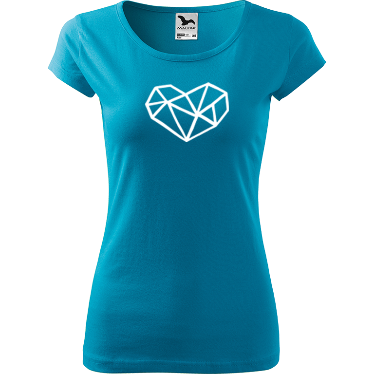 Ručně malované dámské bavlněné tričko - Roztříštěné srdce Barva trička: TYRKYSOVÁ, Velikost trička: XL, Barva motivu: BÍLÁ
