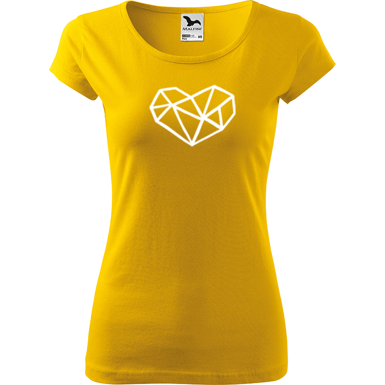 Ručně malované dámské bavlněné tričko - Roztříštěné srdce Barva trička: ŽLUTÁ, Velikost trička: M, Barva motivu: BÍLÁ