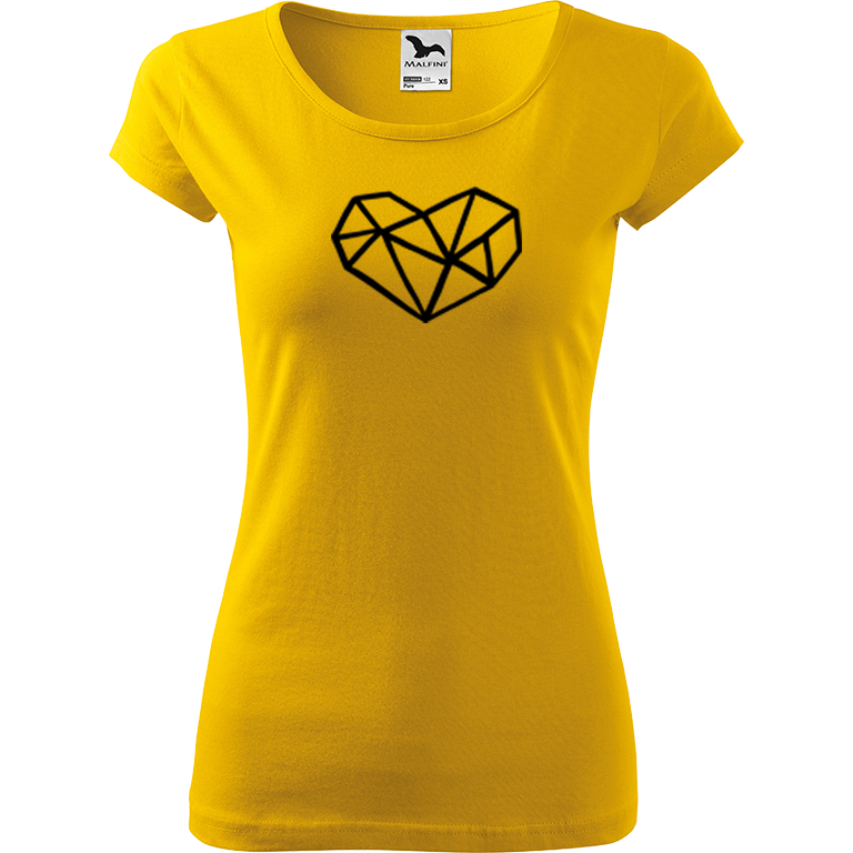 Ručně malované dámské bavlněné tričko - Roztříštěné srdce Barva trička: ŽLUTÁ, Velikost trička: S, Barva motivu: ČERNÁ