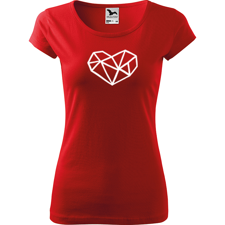 Ručně malované dámské bavlněné tričko - Roztříštěné srdce Barva trička: ČERVENÁ, Velikost trička: XS, Barva motivu: BÍLÁ
