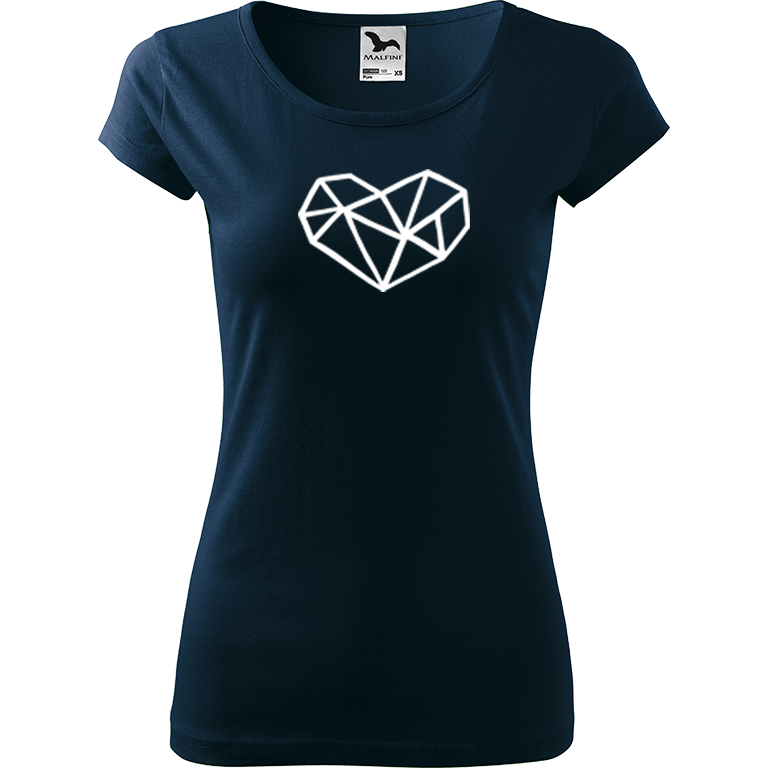 Ručně malované dámské bavlněné tričko - Roztříštěné srdce Barva trička: NÁMOŘNICKÁ MODRÁ, Velikost trička: XL, Barva motivu: BÍLÁ