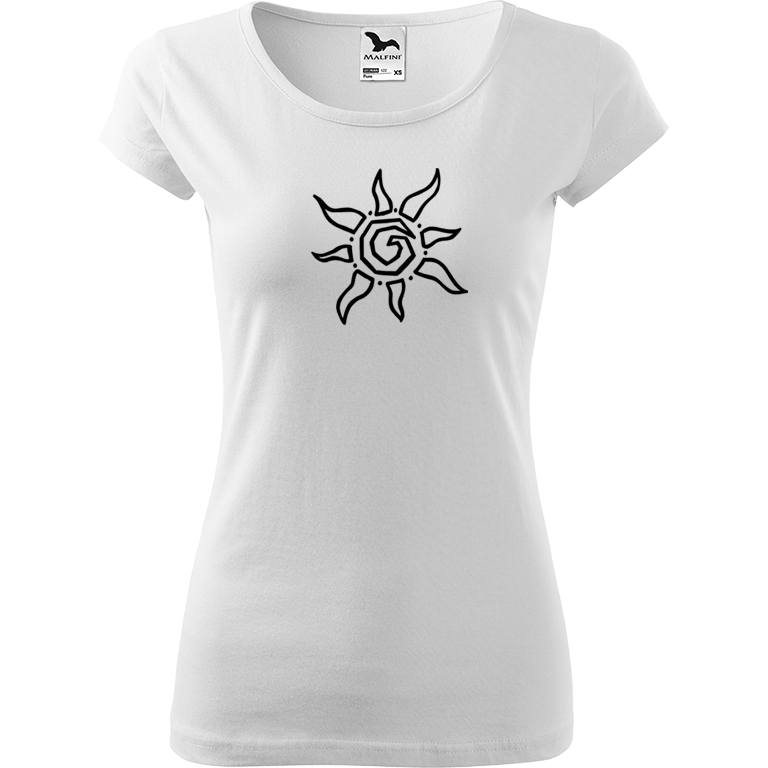 Ručně malované dámské bavlněné tričko - Slunce Barva trička: BÍLÁ, Velikost trička: XL, Barva motivu: ČERNÁ