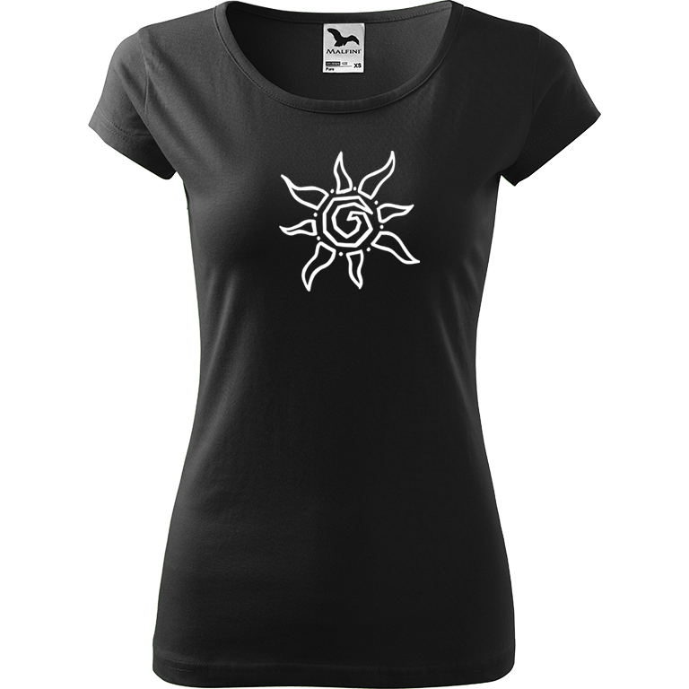 Ručně malované dámské bavlněné tričko - Slunce Barva trička: ČERNÁ, Velikost trička: M, Barva motivu: BÍLÁ
