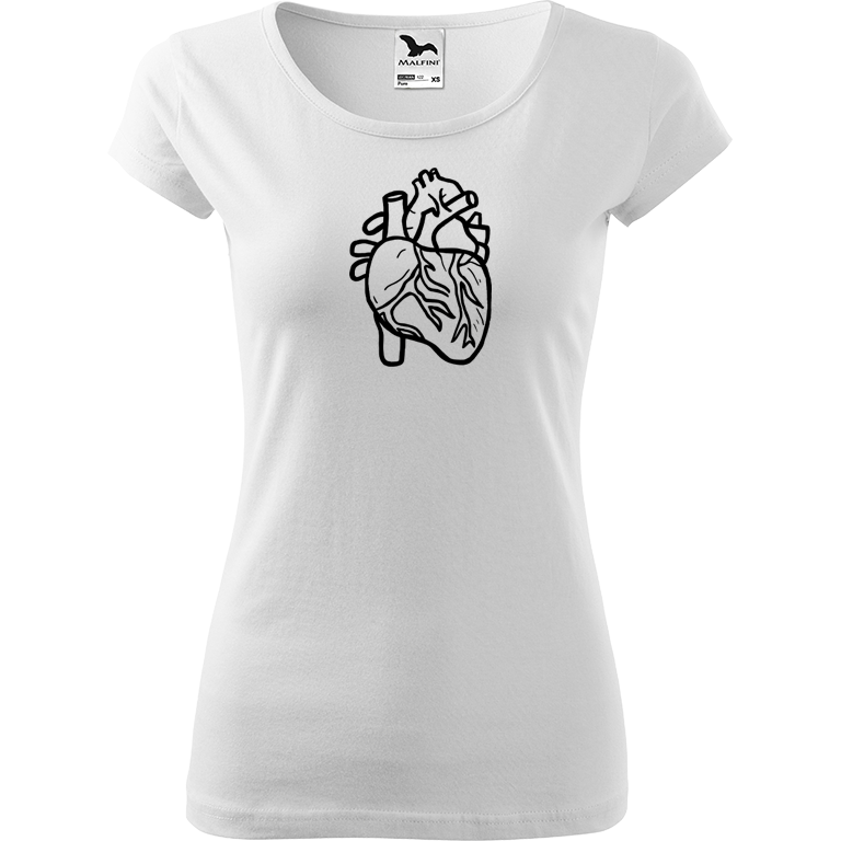 Ručně malované dámské bavlněné tričko - Anatomické srdce Barva trička: BÍLÁ, Velikost trička: S, Barva motivu: ČERNÁ