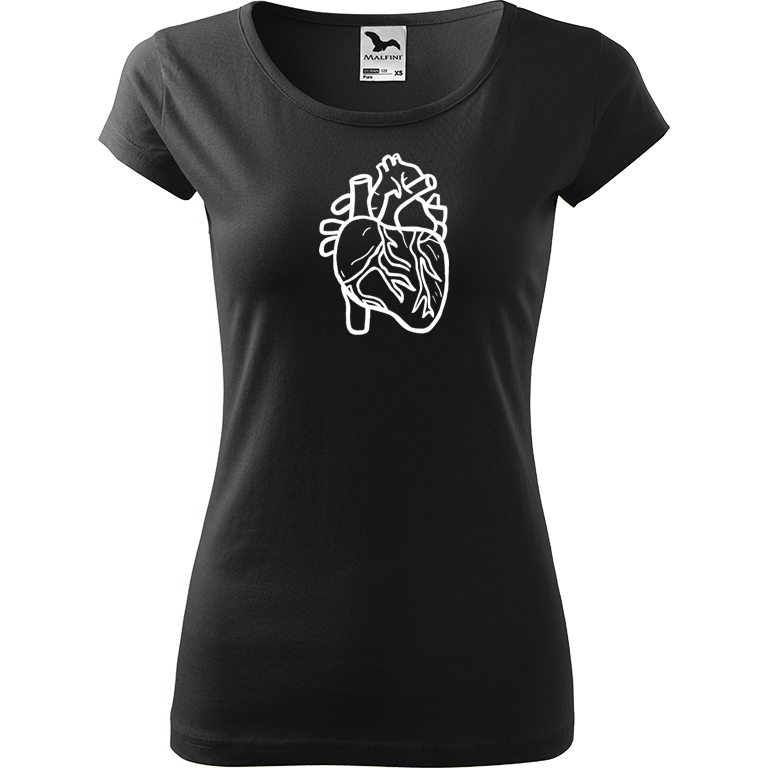 Ručně malované dámské bavlněné tričko - Anatomické srdce Barva trička: ČERNÁ, Velikost trička: XL, Barva motivu: BÍLÁ