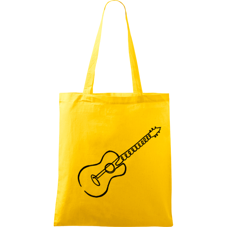 Ručně malovaná menší plátěná taška - Jednotahové - Kytara akustická Barva tašky: ŽLUTÁ, Barva motivu: ČERNÁ