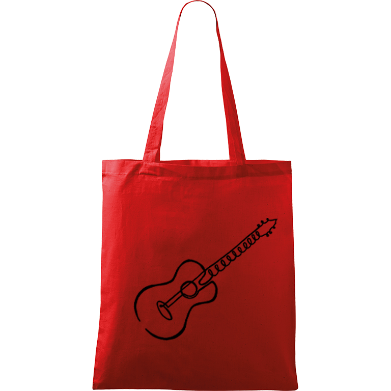 Ručně malovaná menší plátěná taška - Jednotahové - Kytara akustická Barva tašky: ČERVENÁ, Barva motivu: ČERNÁ