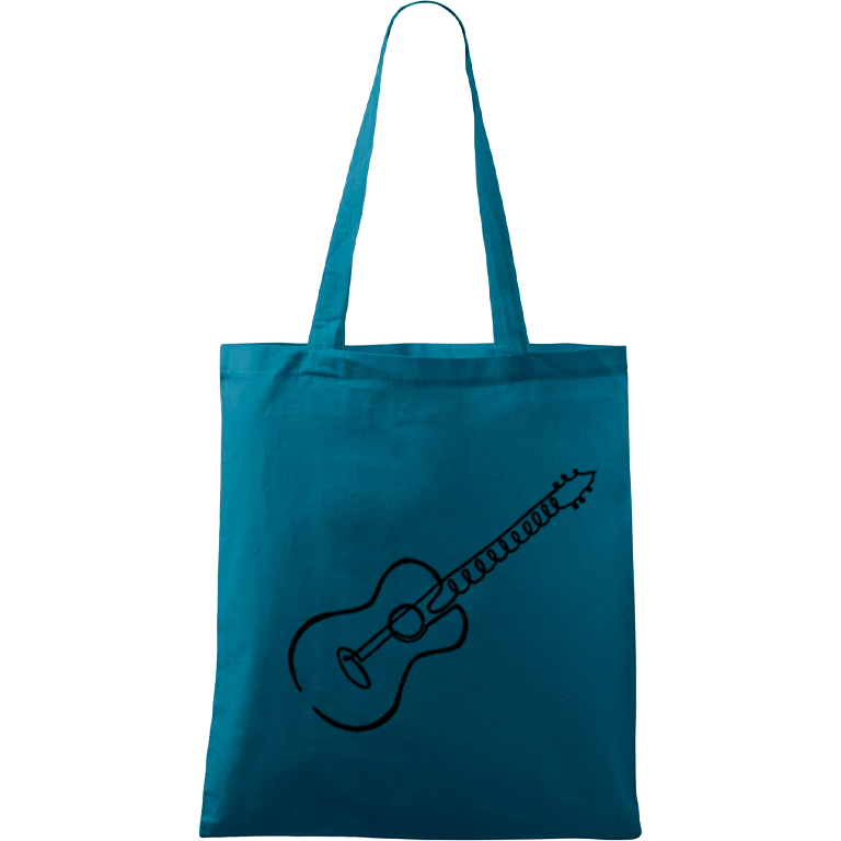 Ručně malovaná menší plátěná taška - Jednotahové - Kytara akustická Barva tašky: PETROLEJOVÁ, Barva motivu: ČERNÁ