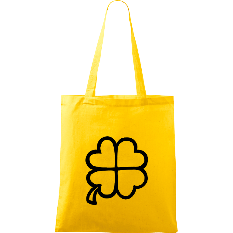 Ručně malovaná menší plátěná taška - Čtyřlístek Barva tašky: ŽLUTÁ, Barva motivu: ČERNÁ
