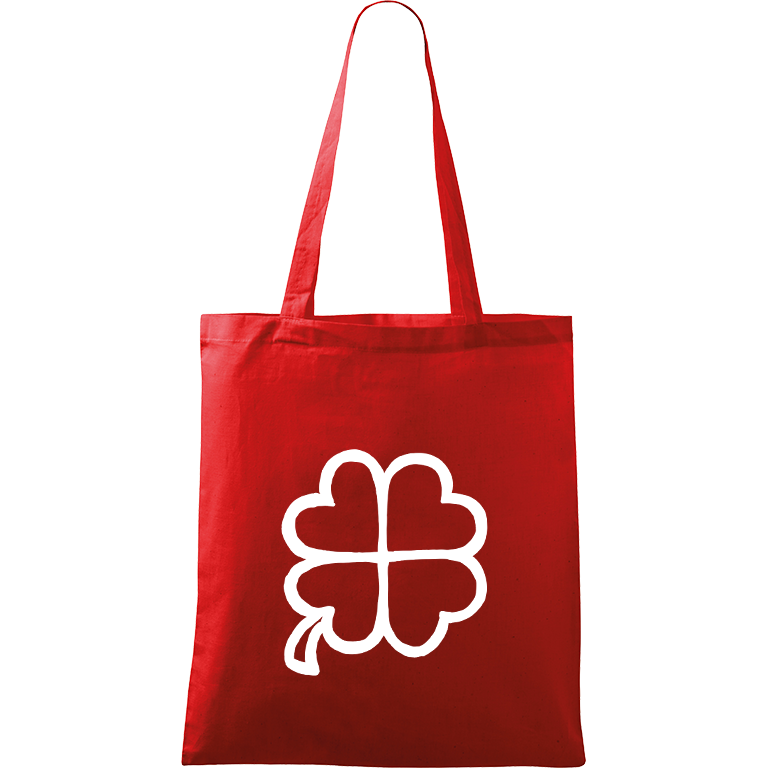 Ručně malovaná menší plátěná taška - Čtyřlístek Barva tašky: ČERVENÁ, Barva motivu: BÍLÁ