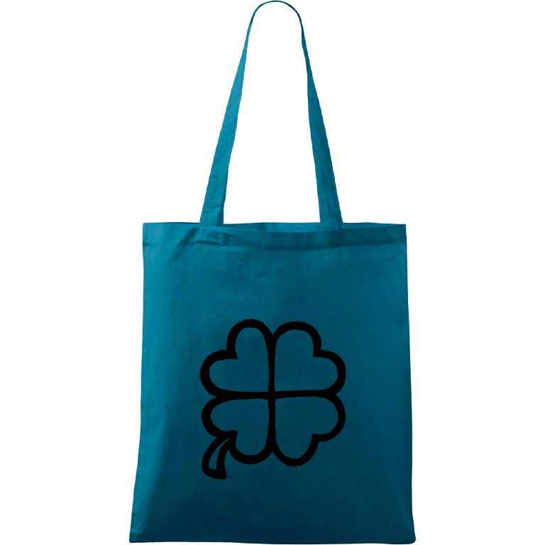 Ručně malovaná menší plátěná taška - Čtyřlístek Barva tašky: PETROLEJOVÁ, Barva motivu: ČERNÁ