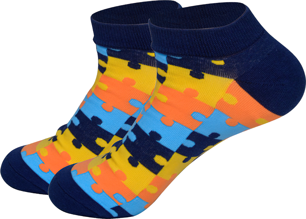 Kotníkové ponožky - vzor Puzzle modré