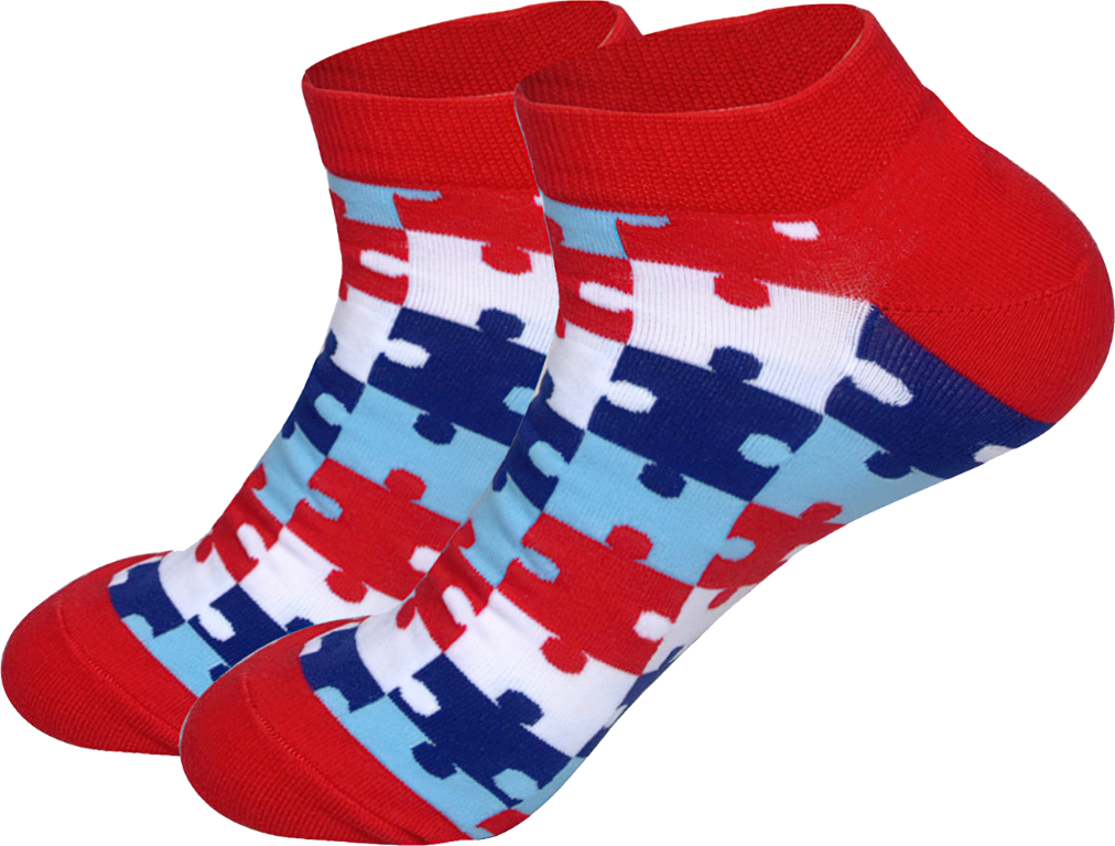 Kotníkové ponožky - vzor Puzzle červené