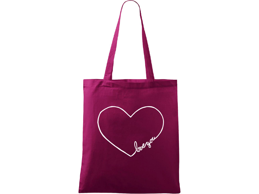 Ručně malovaná menší plátěná taška - "Love You" srdce Barva tašky: RŮŽOVÁ, Barva motivu: BÍLÁ