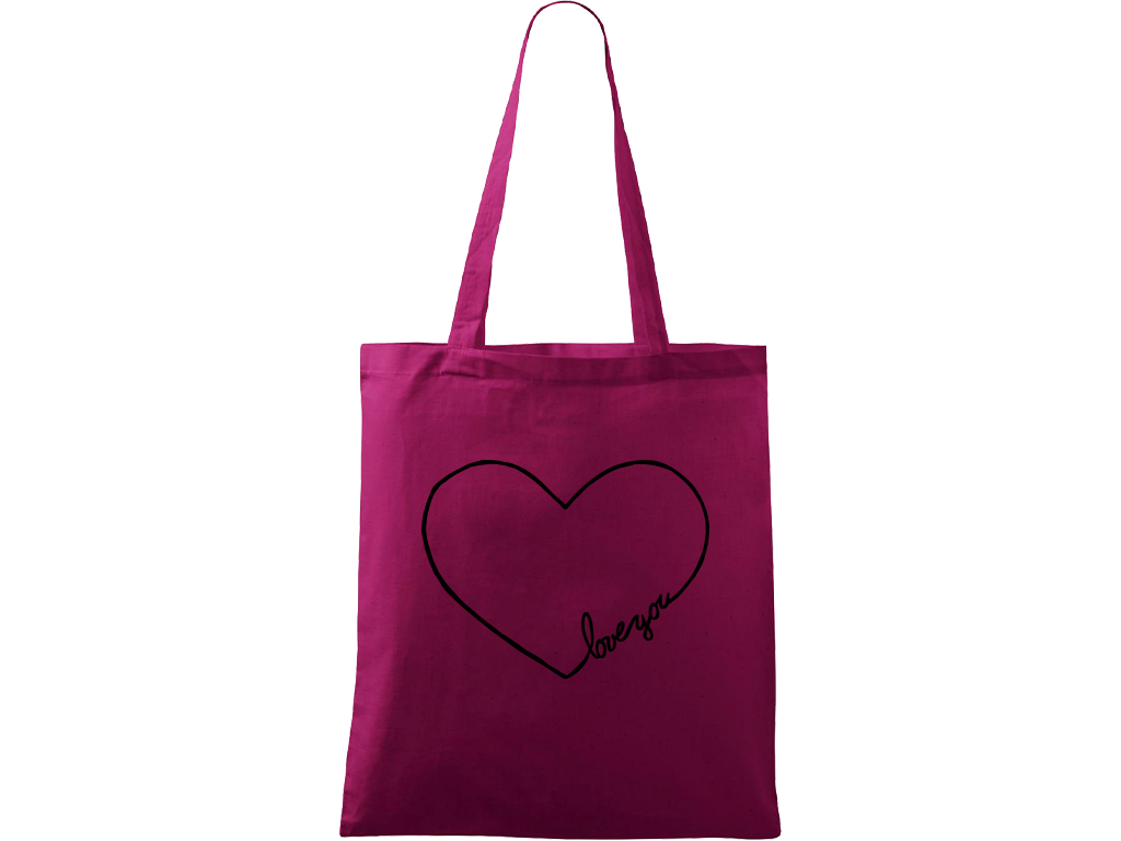 Ručně malovaná menší plátěná taška - "Love You" srdce Barva tašky: RŮŽOVÁ, Barva motivu: ČERNÁ