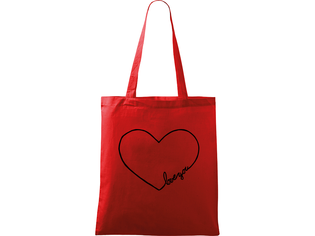 Ručně malovaná menší plátěná taška - "Love You" srdce Barva tašky: ČERVENÁ, Barva motivu: ČERNÁ