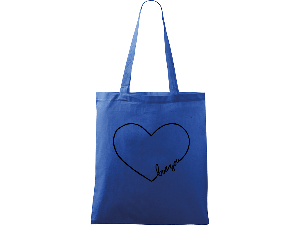 Ručně malovaná menší plátěná taška - "Love You" srdce Barva tašky: MODRÁ, Barva motivu: ČERNÁ
