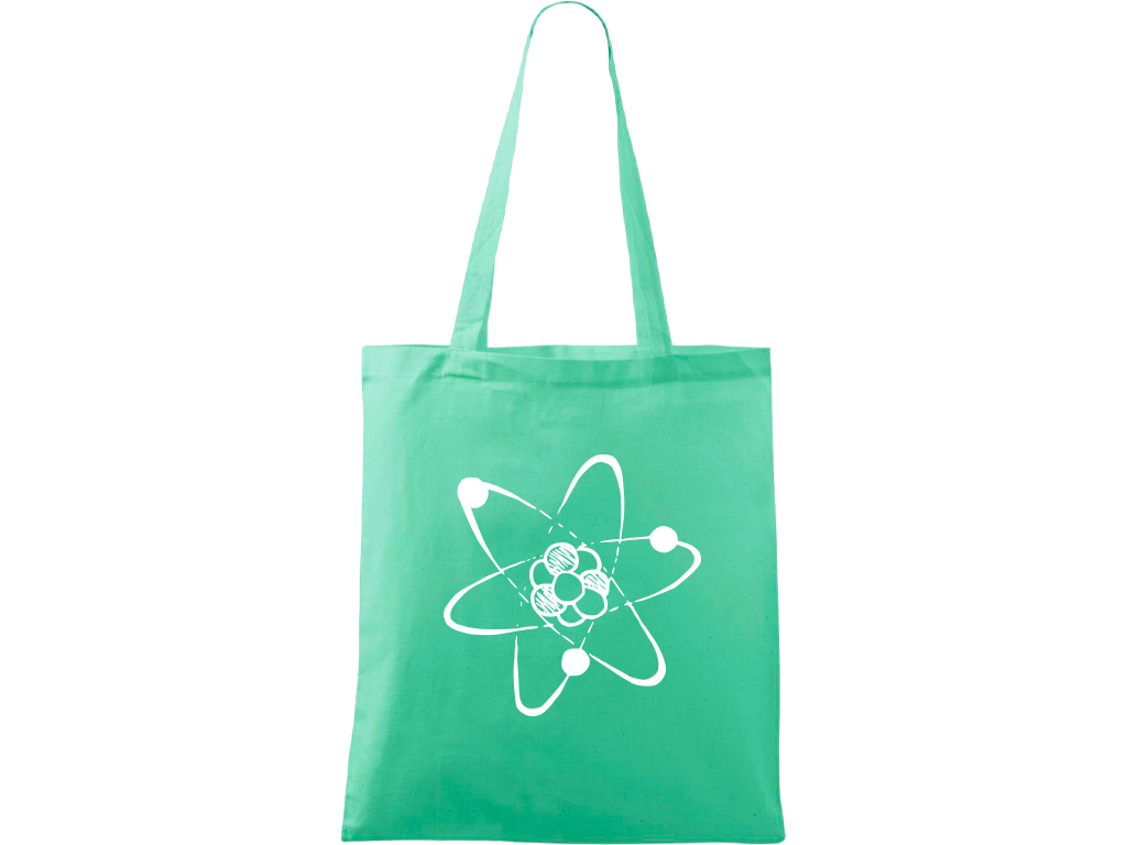 Ručně malovaná menší plátěná taška - Atom Barva tašky: SVĚTLE ZELENÁ, Barva motivu: BÍLÁ